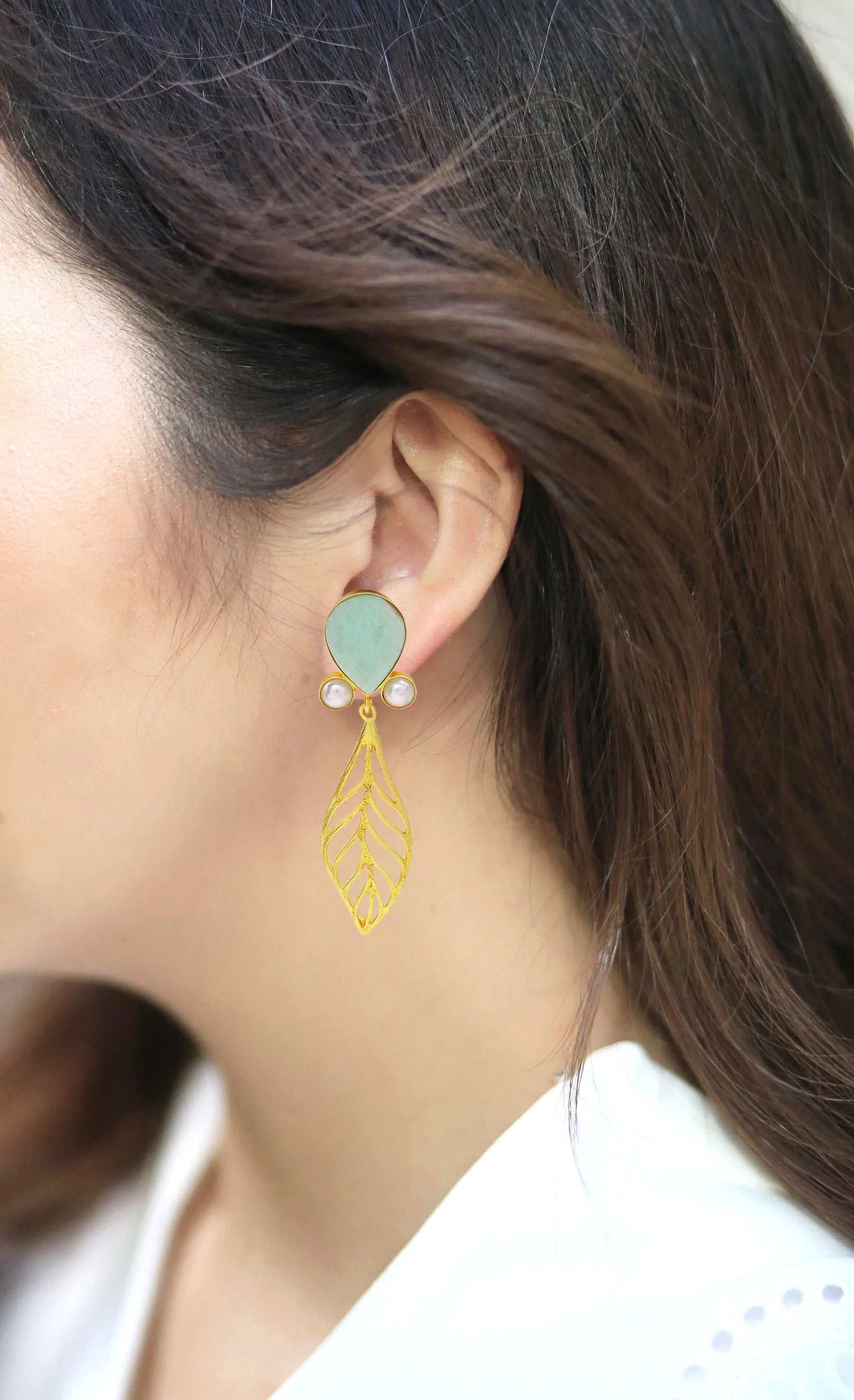 Amazonite Leaf Earrings- Handcrafted Jewellery from Dori