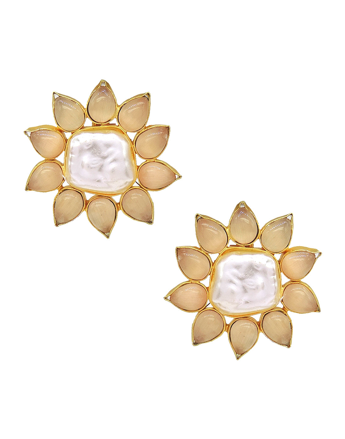 Square Flower Earrings - Statement Earrings - Gold-Plated & Hypoallergenic - Made in India - Dubai Jewellery - Dori