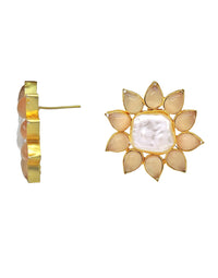 Square Flower Earrings - Statement Earrings - Gold-Plated & Hypoallergenic - Made in India - Dubai Jewellery - Dori