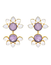 Twin Flora Earrings (Amethyst) - Statement Earrings - Gold-Plated & Hypoallergenic Jewellery - Made in India - Dubai Jewellery - Dori