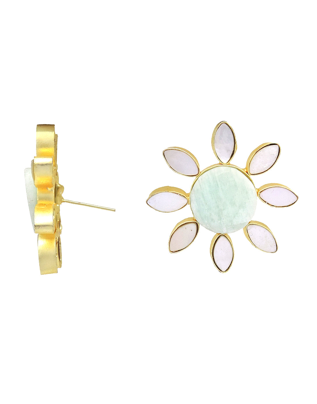 Lisa Flower Earrings (Amazonite) - Statement Earrings - Gold-Plated & Hypoallergenic - Made in India - Dubai Jewellery - Dori