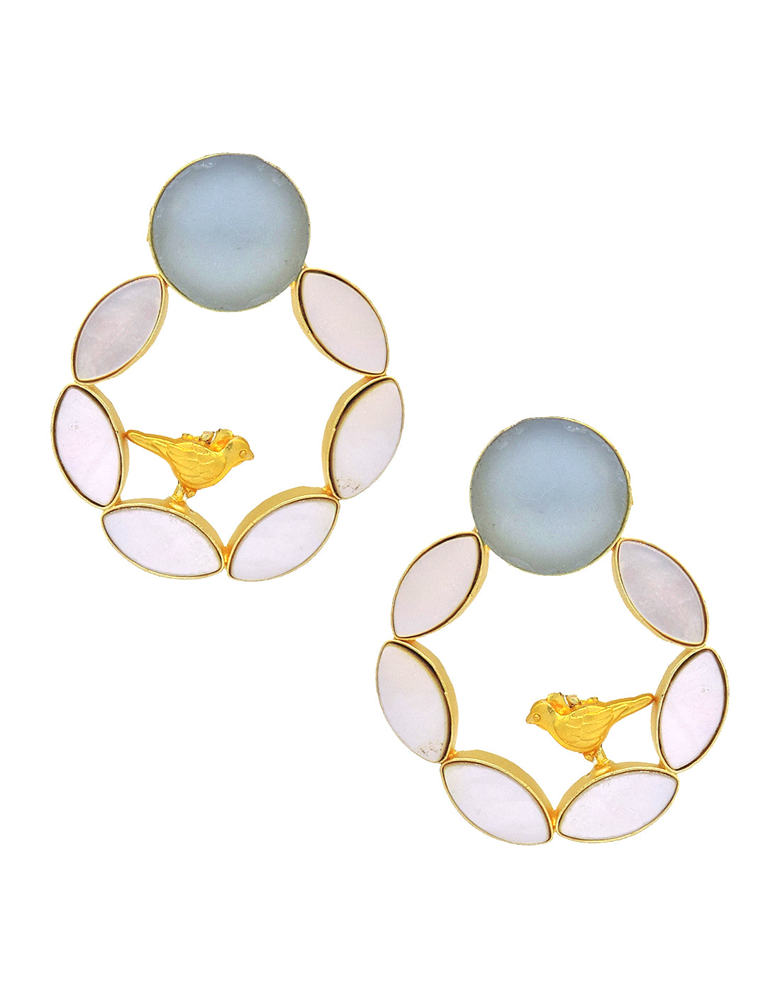 Pearl Cage Earrings (Blue Onyx) - Statement Earrings - Gold-Plated & Hypoallergenic - Made in India - Dubai Jewellery - Dori