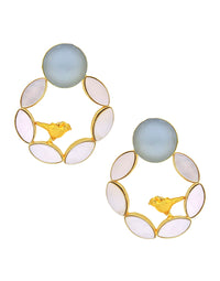 Pearl Cage Earrings (Blue Onyx) - Statement Earrings - Gold-Plated & Hypoallergenic - Made in India - Dubai Jewellery - Dori