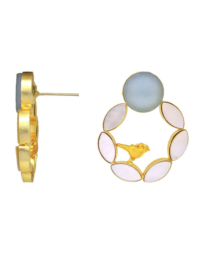 Pearl Cage Earrings (Blue Onyx) - Statement Earrings - Gold-Plated & Hypoallergenic - Made in India - Dubai Jewellery - Dori