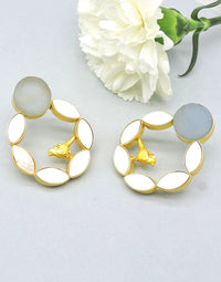 Pearl Cage Earrings (Blue Onyx) - Statement Earrings - Gold-Plated & Hypoallergenic - Made in India - Dubai Jewellery - Dori