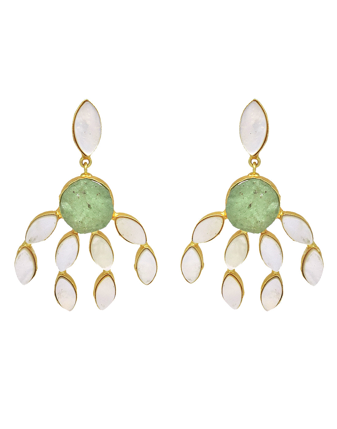 Curtain Earrings (Green Fluorite) - Statement Earrings - Gold-Plated & Hypoallergenic - Made in India - Dubai Jewellery - Dori