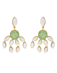 Curtain Earrings (Green Fluorite) - Statement Earrings - Gold-Plated & Hypoallergenic - Made in India - Dubai Jewellery - Dori