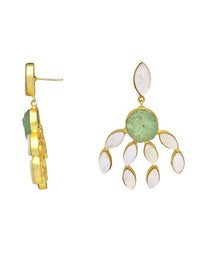 Curtain Earrings (Green Fluorite) - Statement Earrings - Gold-Plated & Hypoallergenic - Made in India - Dubai Jewellery - Dori