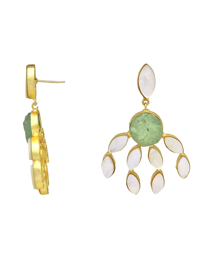 Curtain Earrings (Green Fluorite) - Statement Earrings - Gold-Plated & Hypoallergenic - Made in India - Dubai Jewellery - Dori