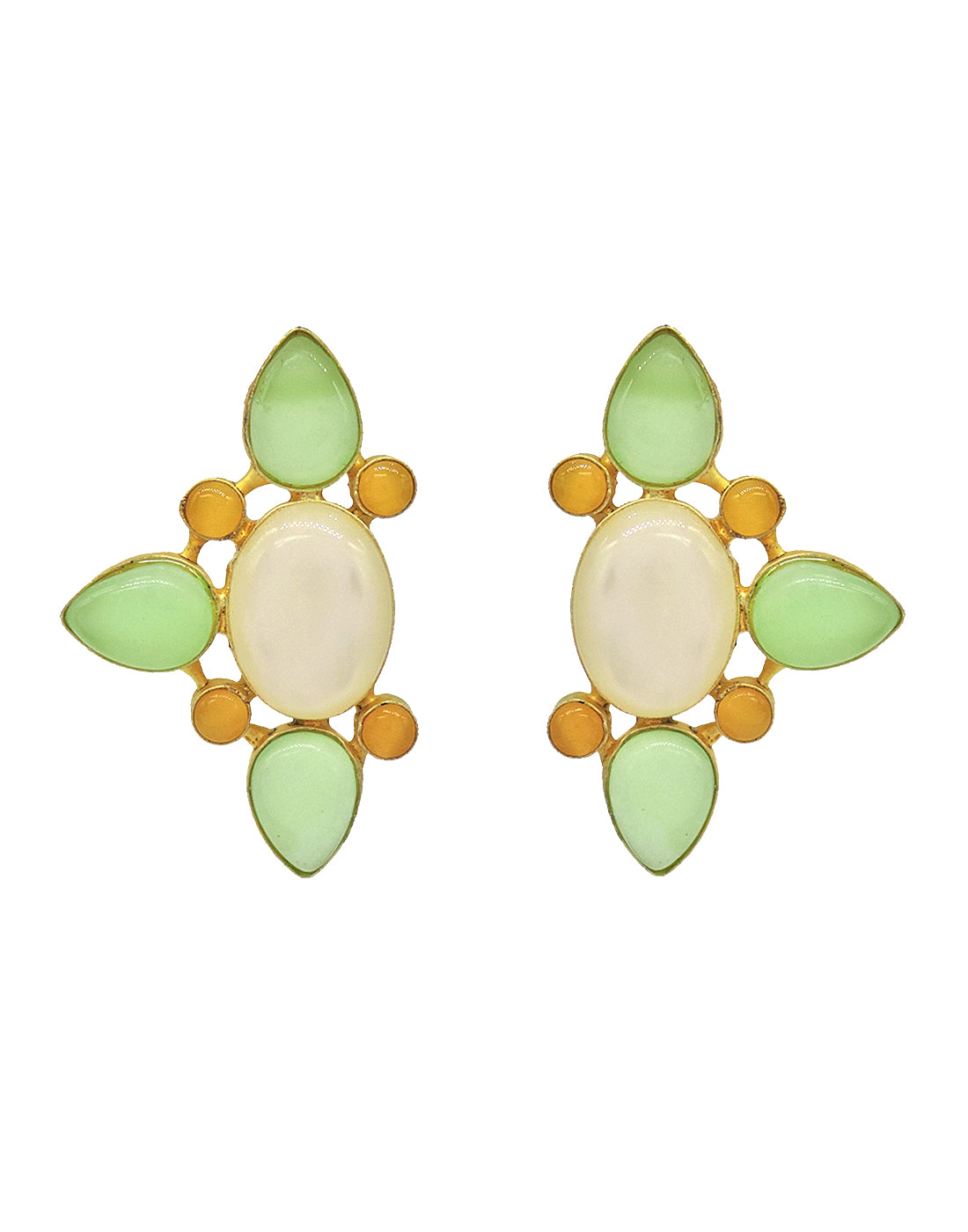 Jade Trio Earrings - Statement Earrings - Gold-Plated & Hypoallergenic - Made in India - Dubai Jewellery - Dori