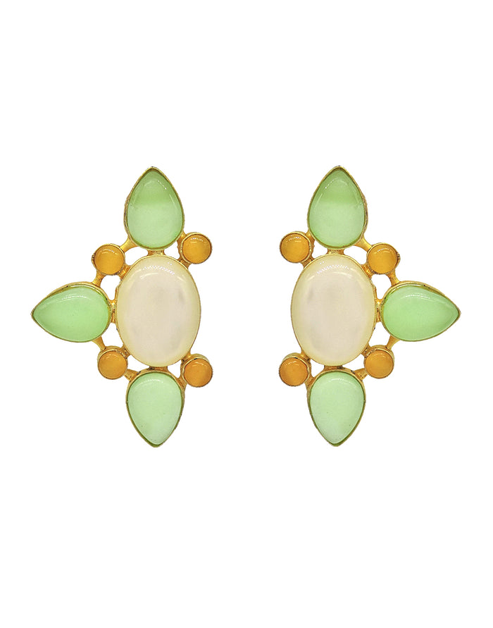 Jade Trio Earrings - Statement Earrings - Gold-Plated & Hypoallergenic - Made in India - Dubai Jewellery - Dori