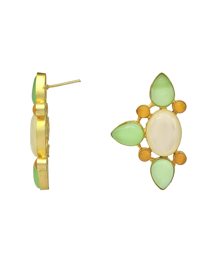 Jade Trio Earrings - Statement Earrings - Gold-Plated & Hypoallergenic - Made in India - Dubai Jewellery - Dori