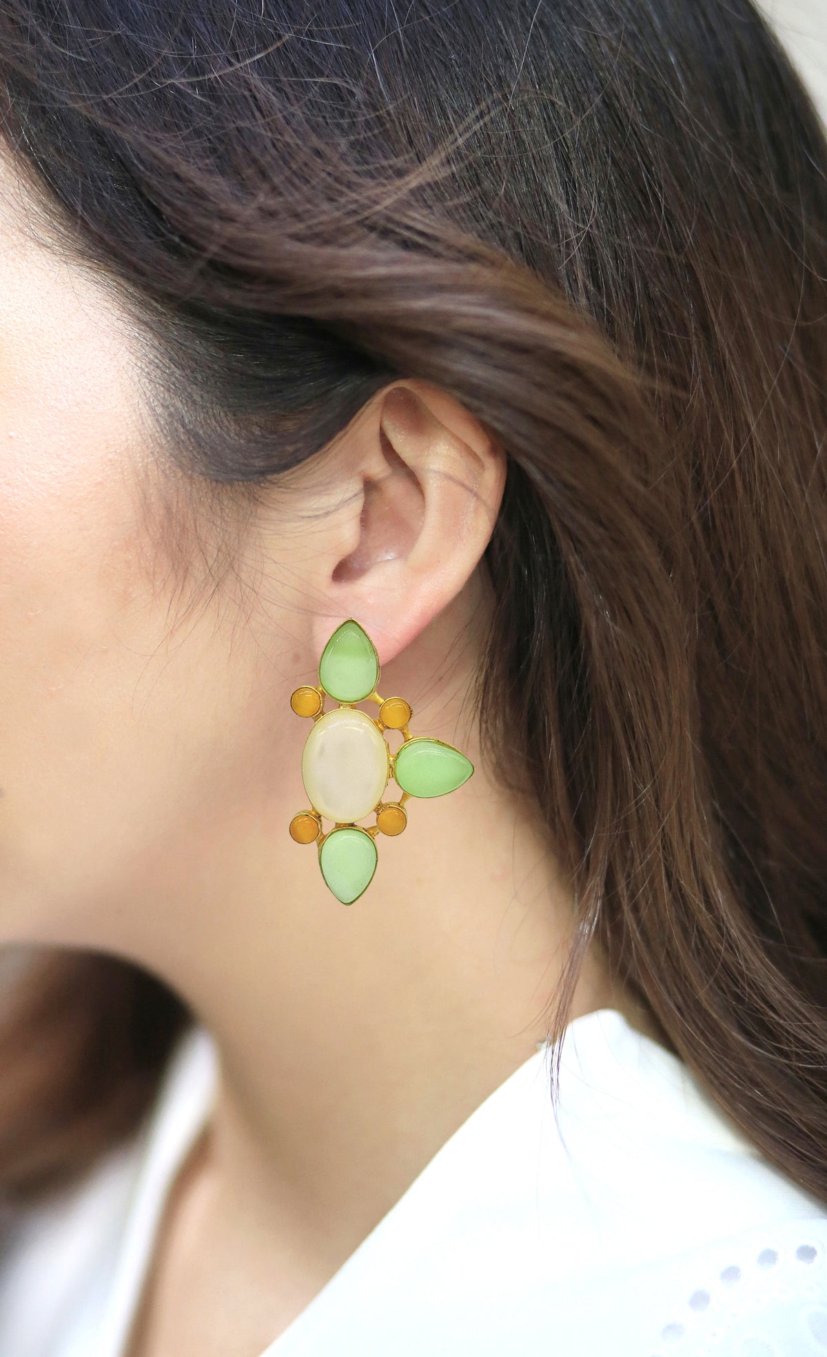 Jade Trio Earrings - Statement Earrings - Gold-Plated & Hypoallergenic - Made in India - Dubai Jewellery - Dori