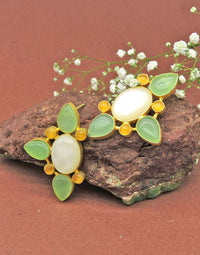 Jade Trio Earrings - Statement Earrings - Gold-Plated & Hypoallergenic - Made in India - Dubai Jewellery - Dori