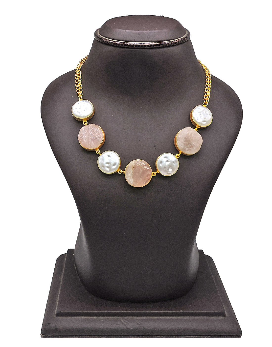 Rose Quartz & Baroque Pearl Necklace - Statement Necklaces - Gold-Plated & Hypoallergenic Jewellery - Made in India - Dubai Jewellery - Dori