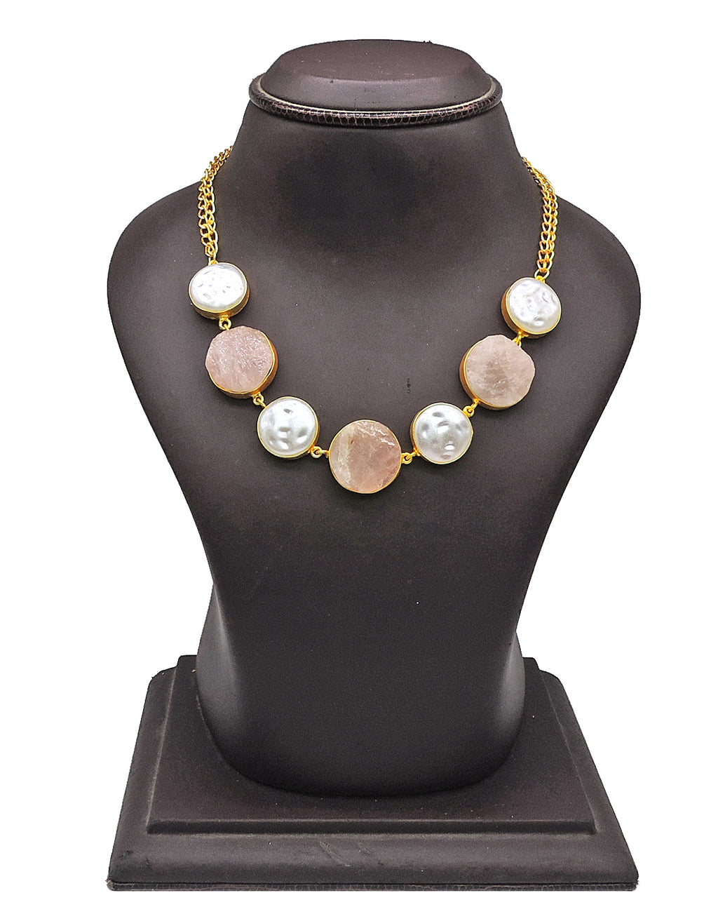 Rose Quartz & Baroque Pearl Necklace - Statement Necklaces - Gold-Plated & Hypoallergenic Jewellery - Made in India - Dubai Jewellery - Dori