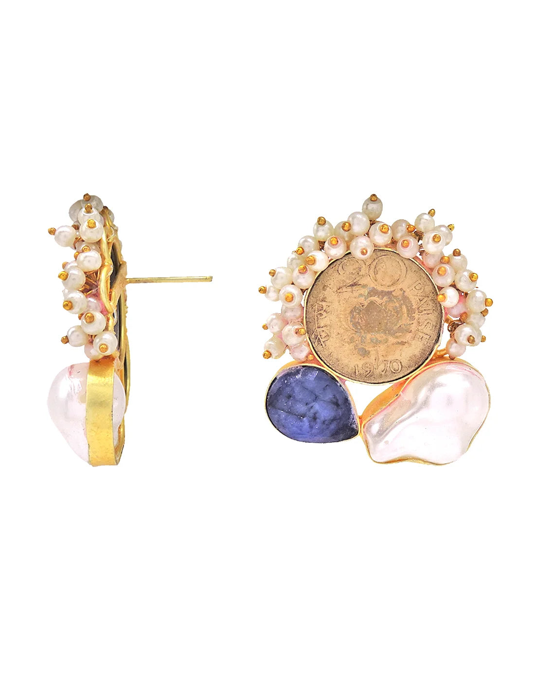 Coin & Blue Quartz Earrings- Handcrafted Jewellery from Dori