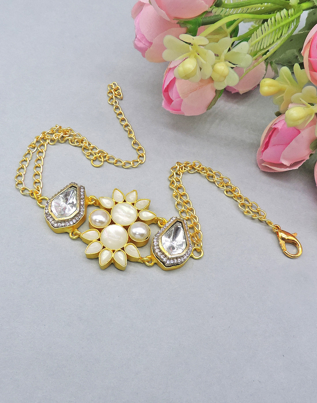 Double Flower Necklace - Statement Necklaces - Gold-Plated & Hypoallergenic Jewellery - Made in India - Dubai Jewellery - Dori