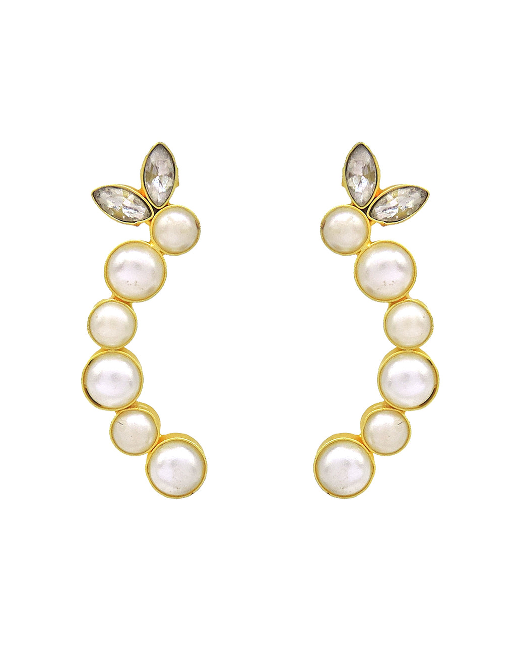 Curved Pearl Earrings - Statement Earrings - Gold-Plated & Hypoallergenic - Made in India - Dubai Jewellery - Dori