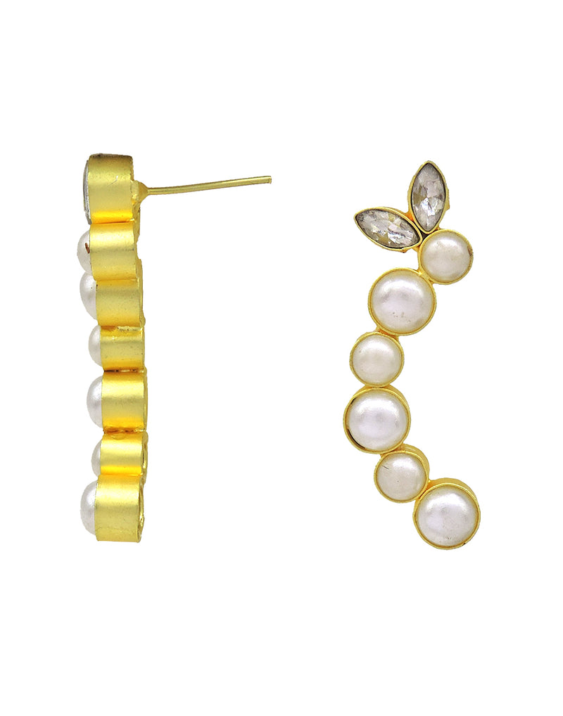 Curved Pearl Earrings - Statement Earrings - Gold-Plated & Hypoallergenic - Made in India - Dubai Jewellery - Dori