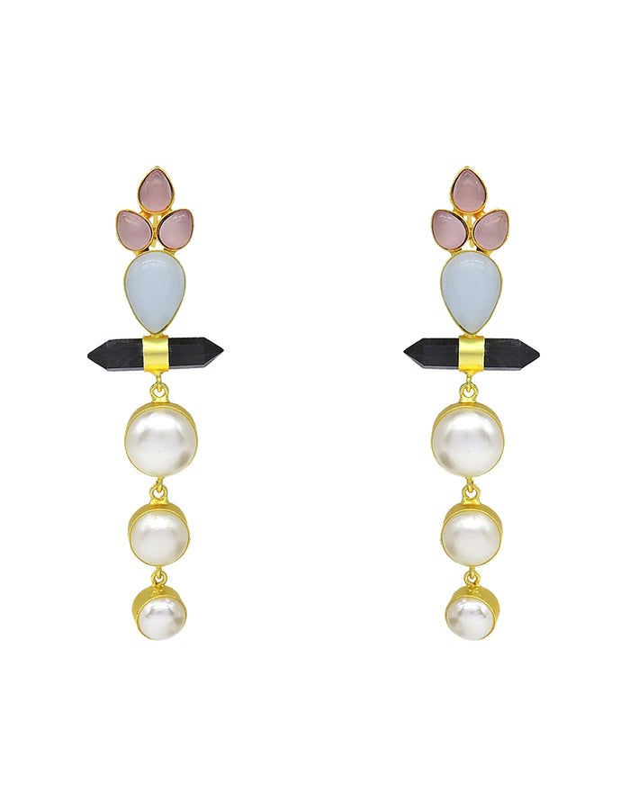 Pearl Trio Earrings - Statement Earrings - Gold-Plated & Hypoallergenic - Made in India - Dubai Jewellery - Dori