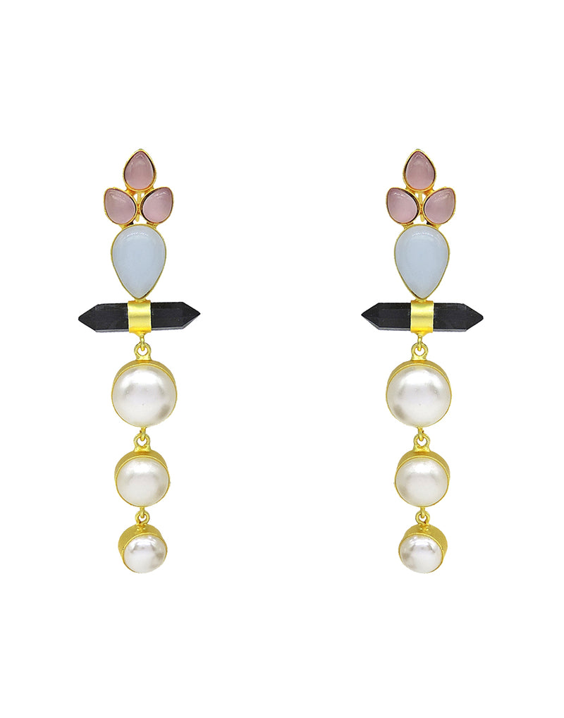 Pearl Trio Earrings - Statement Earrings - Gold-Plated & Hypoallergenic - Made in India - Dubai Jewellery - Dori