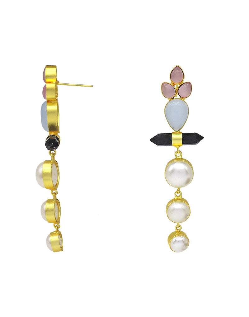 Pearl Trio Earrings - Statement Earrings - Gold-Plated & Hypoallergenic - Made in India - Dubai Jewellery - Dori