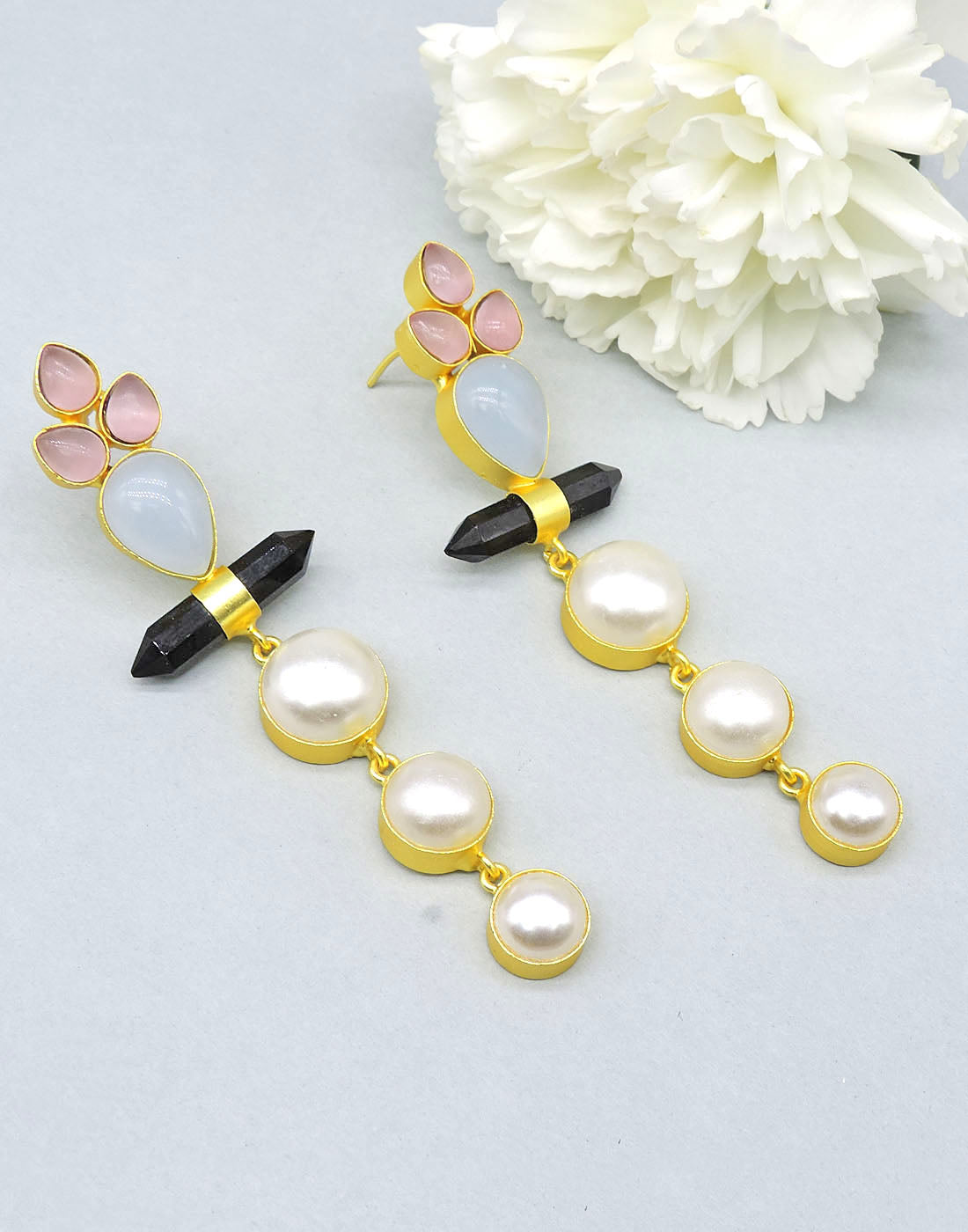 Pearl Trio Earrings - Statement Earrings - Gold-Plated & Hypoallergenic - Made in India - Dubai Jewellery - Dori