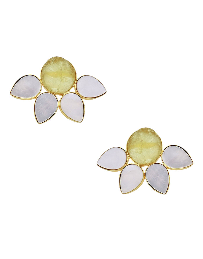 Half Flora Earrings (Citrine) - Statement Earrings - Gold-Plated & Hypoallergenic Jewellery - Made in India - Dubai Jewellery - Dori