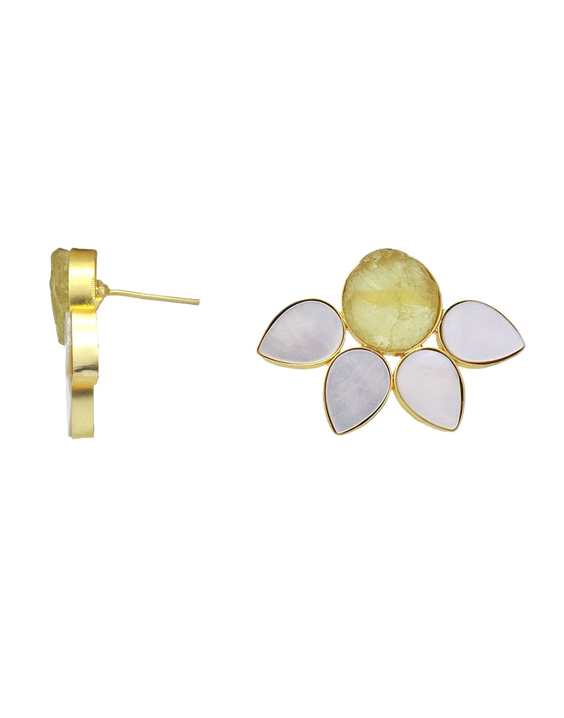 Half Flora Earrings (Citrine) - Statement Earrings - Gold-Plated & Hypoallergenic Jewellery - Made in India - Dubai Jewellery - Dori