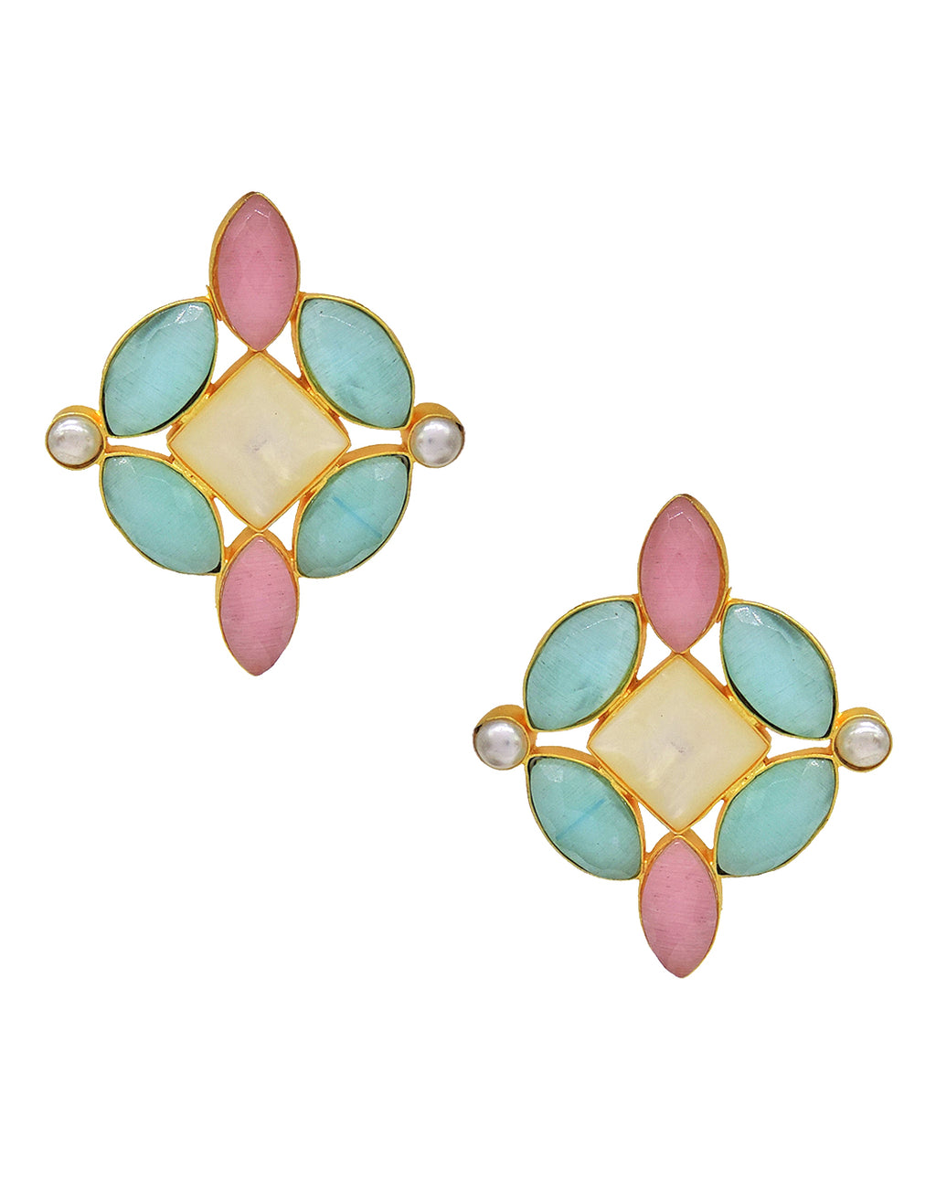 Jeweled Cluster Earrings - Statement Earrings - Gold-Plated & Hypoallergenic - Made in India - Dubai Jewellery - Dori