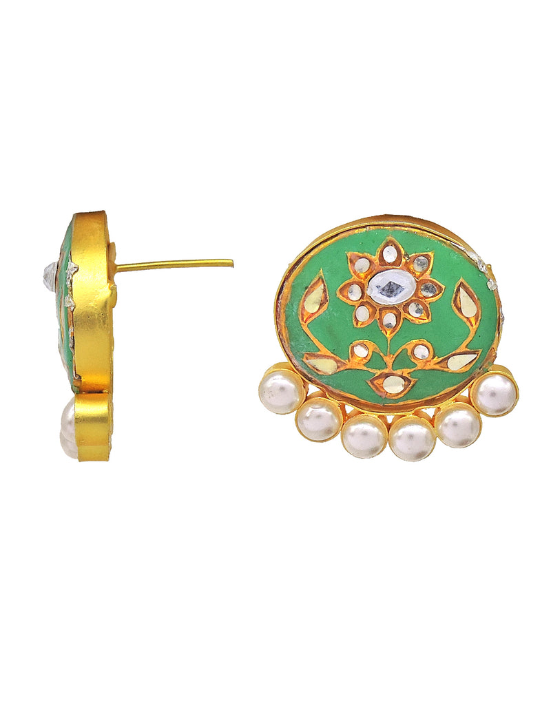 Oval Kundan & Pearl Earrings - Statement Earrings - Gold-Plated & Hypoallergenic - Made in India - Dubai Jewellery - Dori