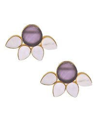 Half Flora Earrings (Amethyst) - Statement Earrings - Gold-Plated & Hypoallergenic Jewellery - Made in India - Dubai Jewellery - Dori