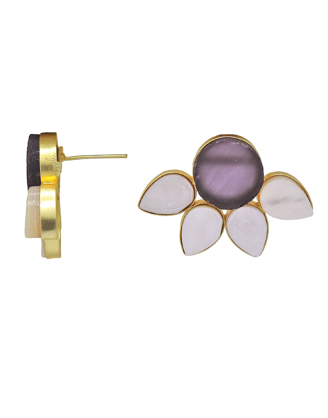 Half Flora Earrings (Amethyst) - Statement Earrings - Gold-Plated & Hypoallergenic Jewellery - Made in India - Dubai Jewellery - Dori