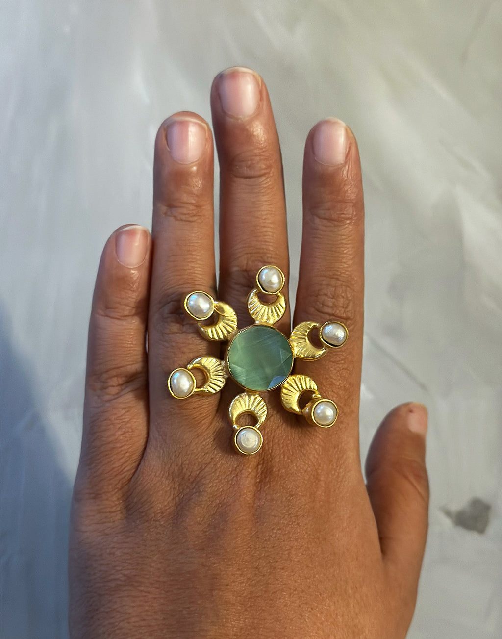 Crescent Flower Ring - Statement Bracelets & Cuffs - Gold-Plated & Hypoallergenic Jewellery - Made in India - Dubai Jewellery - Dori