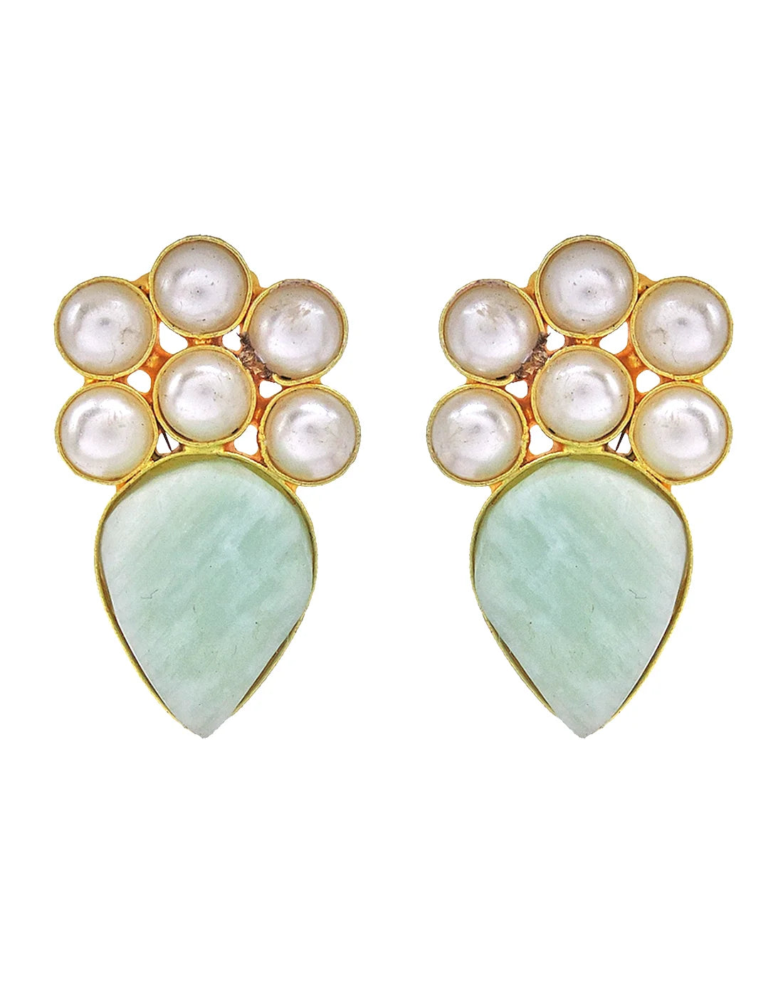 Amazonite & Pearl Cluster Earrings- Handcrafted Jewellery from Dori
