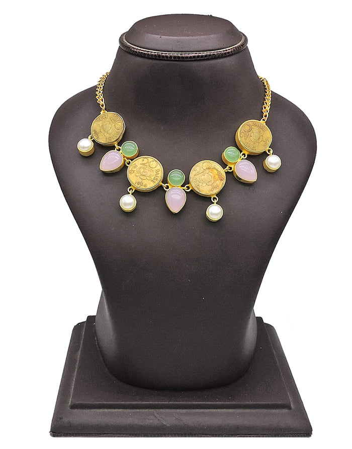 Monalisa & Coin Necklace - Statement Necklaces - Gold-Plated & Hypoallergenic Jewellery - Made in India - Dubai Jewellery - Dori