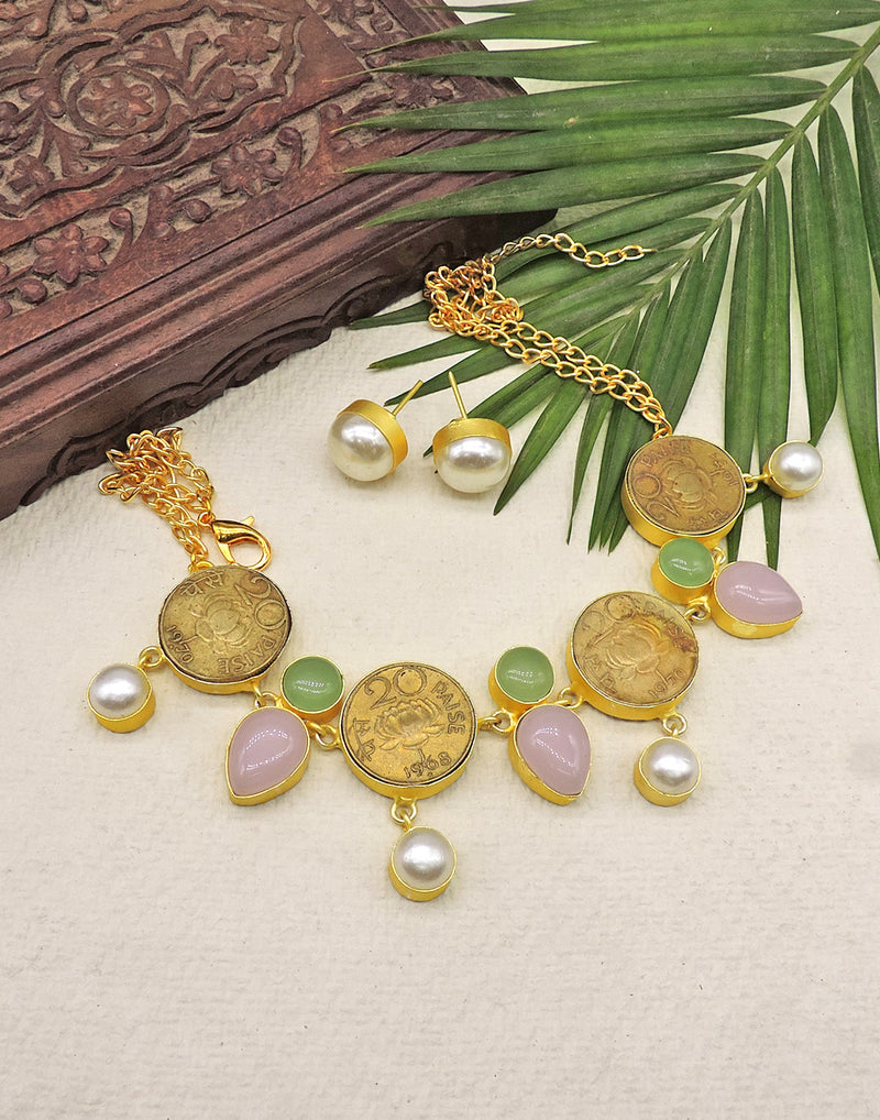 Monalisa & Coin Necklace - Statement Necklaces - Gold-Plated & Hypoallergenic Jewellery - Made in India - Dubai Jewellery - Dori