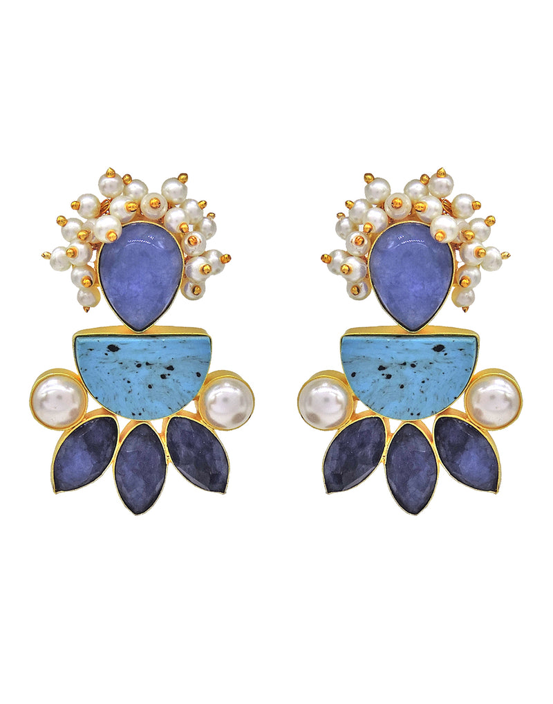 Azure Tone Earrings - Statement Earrings - Gold-Plated & Hypoallergenic - Made in India - Dubai Jewellery - Dori