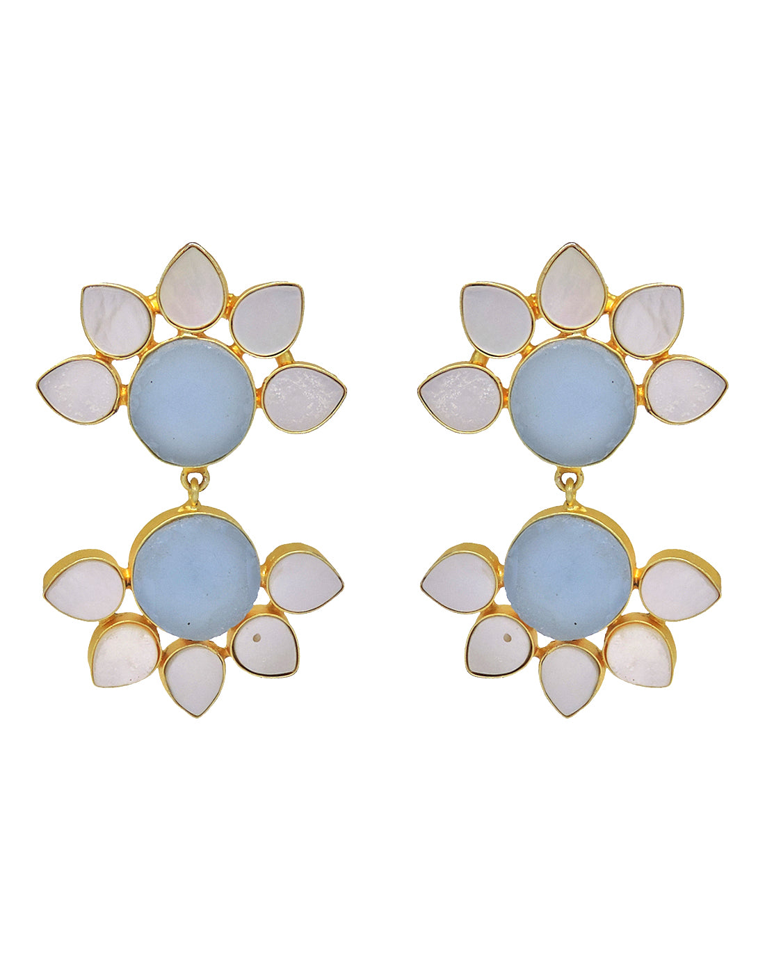 Twin Flora Earrings (Blue Onyx) - Statement Earrings - Gold-Plated & Hypoallergenic Jewellery - Made in India - Dubai Jewellery - Dori