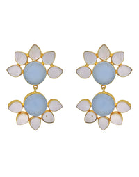 Twin Flora Earrings (Blue Onyx) - Statement Earrings - Gold-Plated & Hypoallergenic Jewellery - Made in India - Dubai Jewellery - Dori