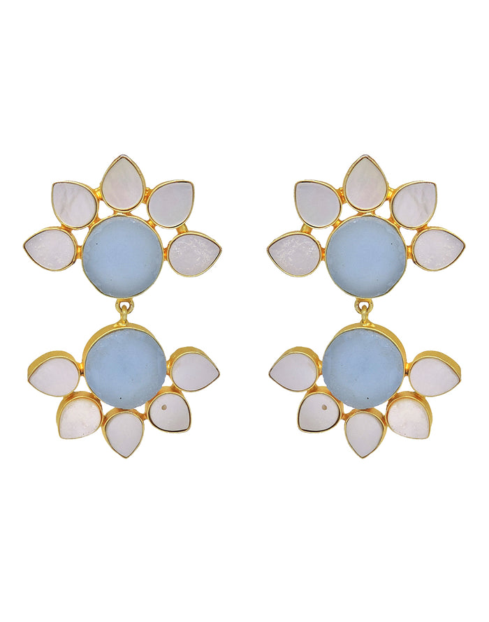 Twin Flora Earrings (Blue Onyx) - Statement Earrings - Gold-Plated & Hypoallergenic Jewellery - Made in India - Dubai Jewellery - Dori