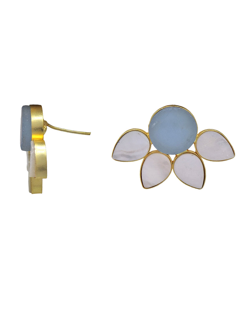 Half Flora Earrings (Blue Onyx) - Statement Earrings - Gold-Plated & Hypoallergenic Jewellery - Made in India - Dubai Jewellery - Dori