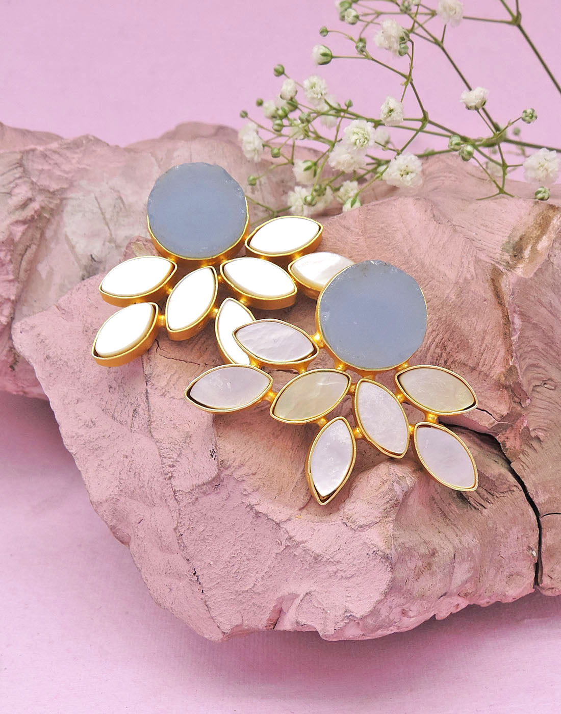 Firework Earrings (Blue Onyx) - Statement Earrings - Gold-Plated & Hypoallergenic - Made in India - Dubai Jewellery - Dori