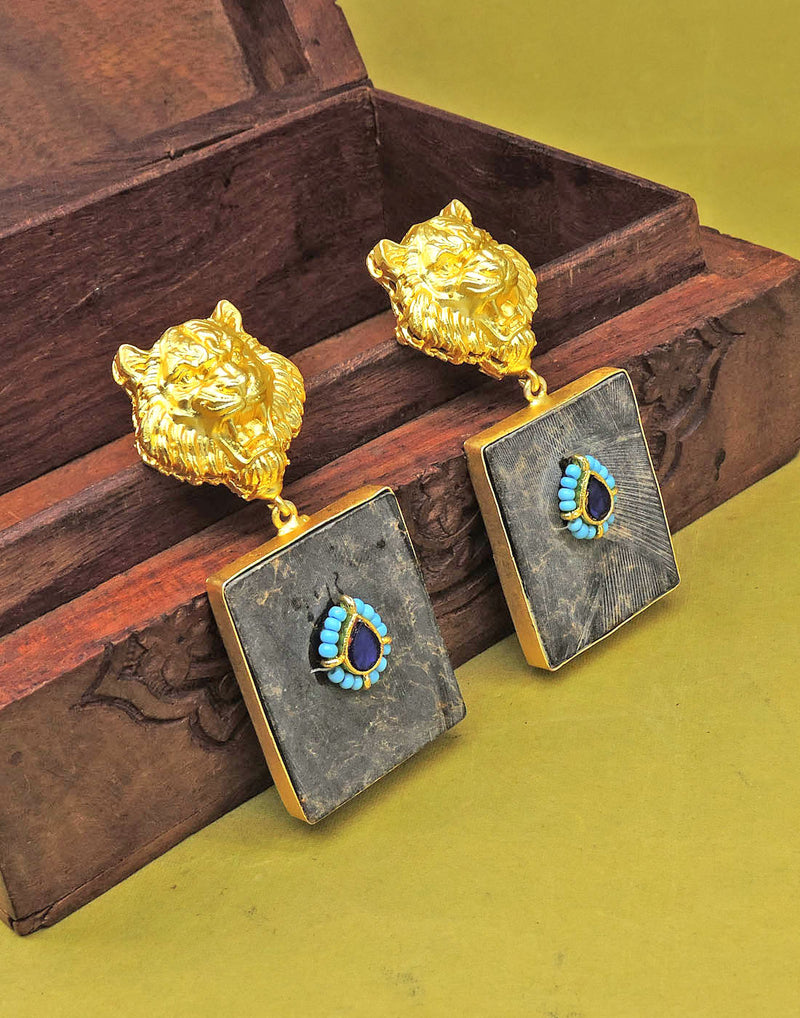 Jaguar Stone Earrings - Statement Earrings - Gold-Plated & Hypoallergenic - Made in India - Dubai Jewellery - Dori