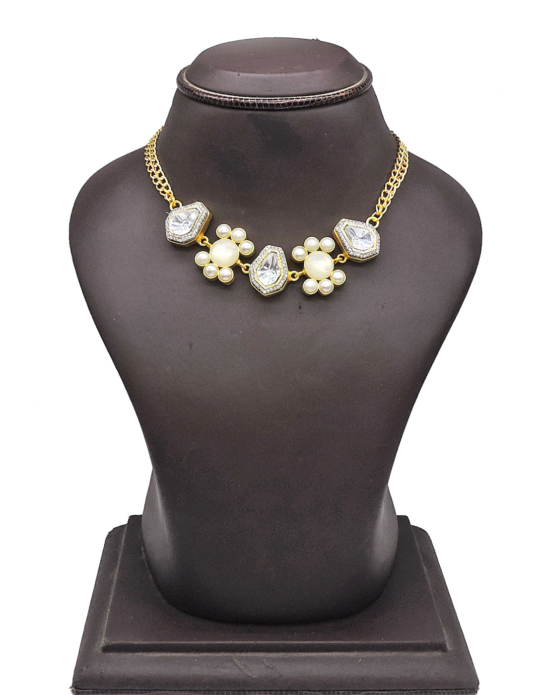 Flower & Crystal Necklace - Statement Necklaces - Gold-Plated & Hypoallergenic Jewellery - Made in India - Dubai Jewellery - Dori