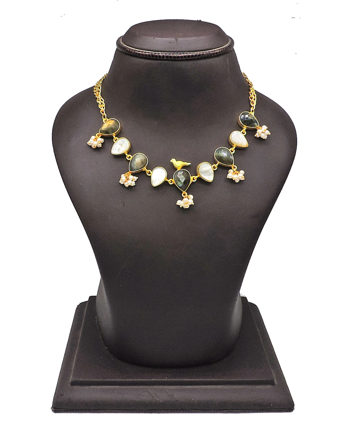 Labradorite & Pearl Necklace - Statement Necklaces - Gold-Plated & Hypoallergenic Jewellery - Made in India - Dubai Jewellery - Dori