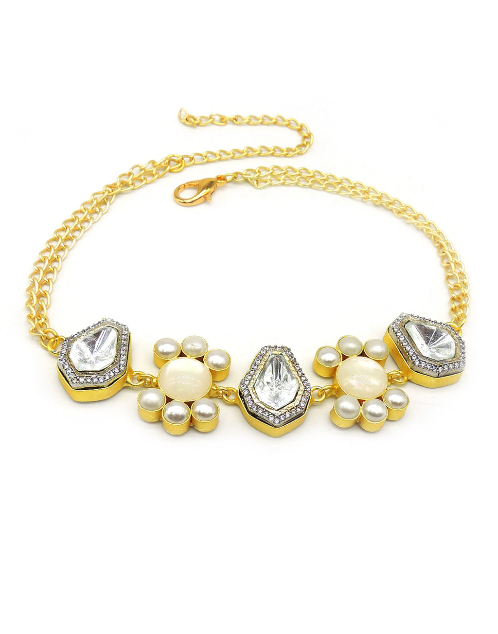 Flower & Crystal Necklace - Statement Necklaces - Gold-Plated & Hypoallergenic Jewellery - Made in India - Dubai Jewellery - Dori