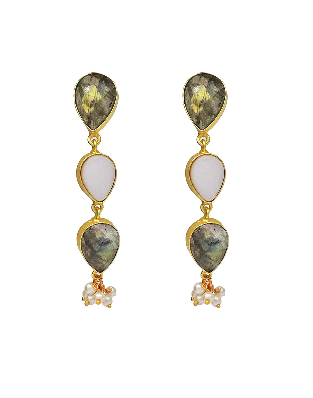 Labradorite Drop Earrings - Statement Earrings - Gold-Plated & Hypoallergenic Jewellery - Made in India - Dubai Jewellery - Dori