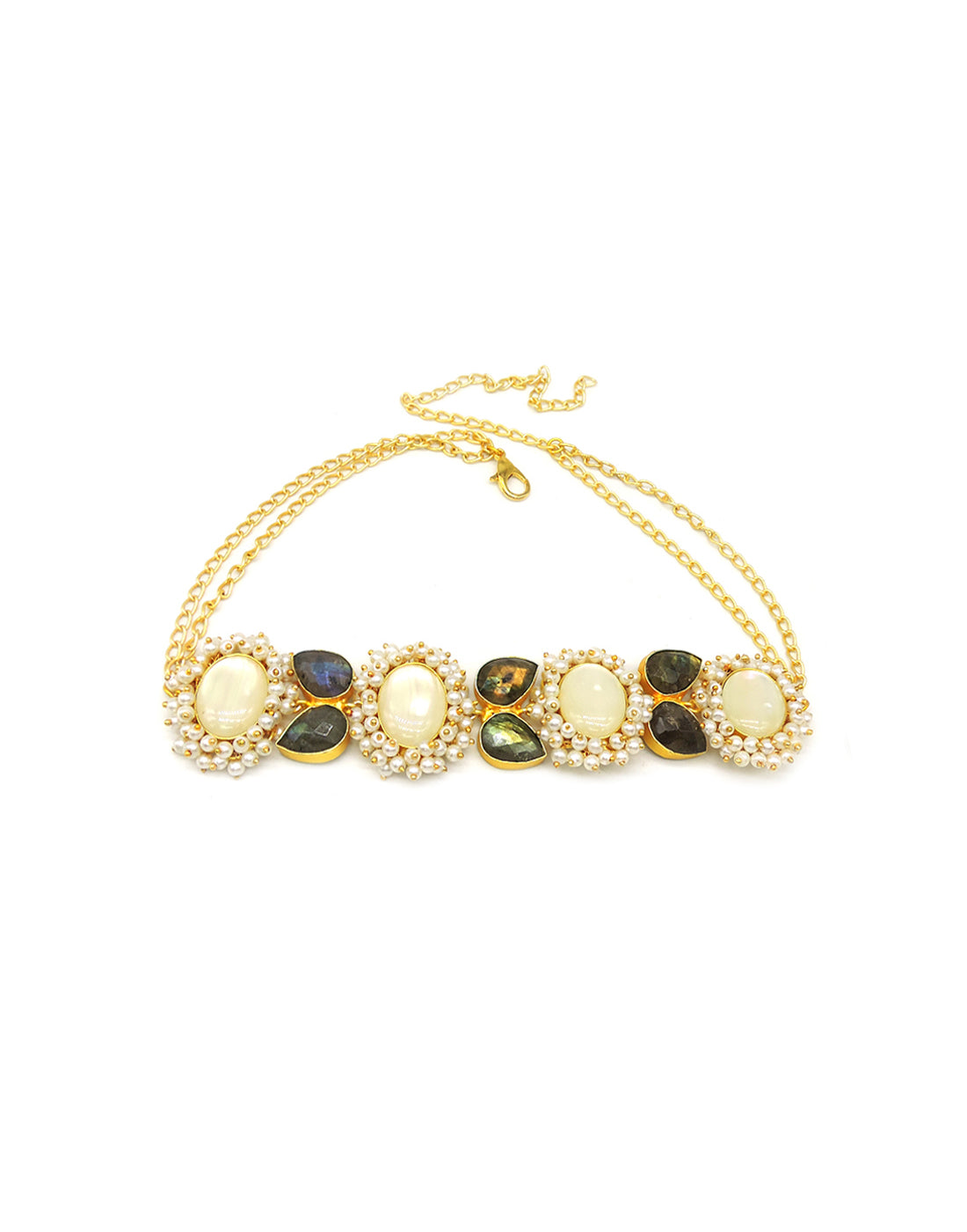 Labradorite & Shell Necklace - Statement Necklaces - Gold-Plated & Hypoallergenic Jewellery - Made in India - Dubai Jewellery - Dori